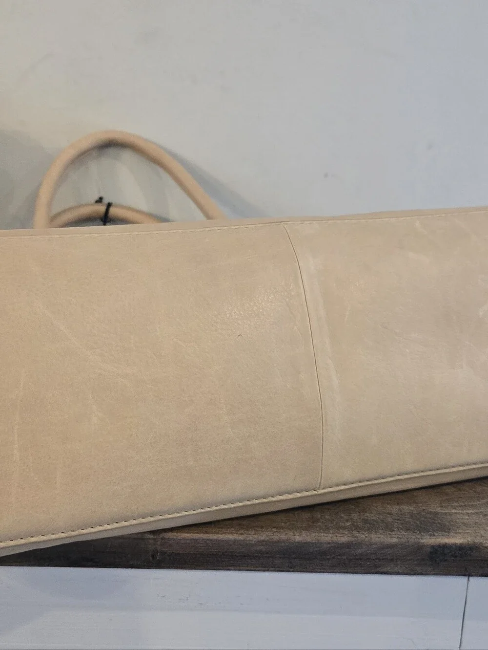 Margot New York Genuine Leather Bowling Bag in color Sand